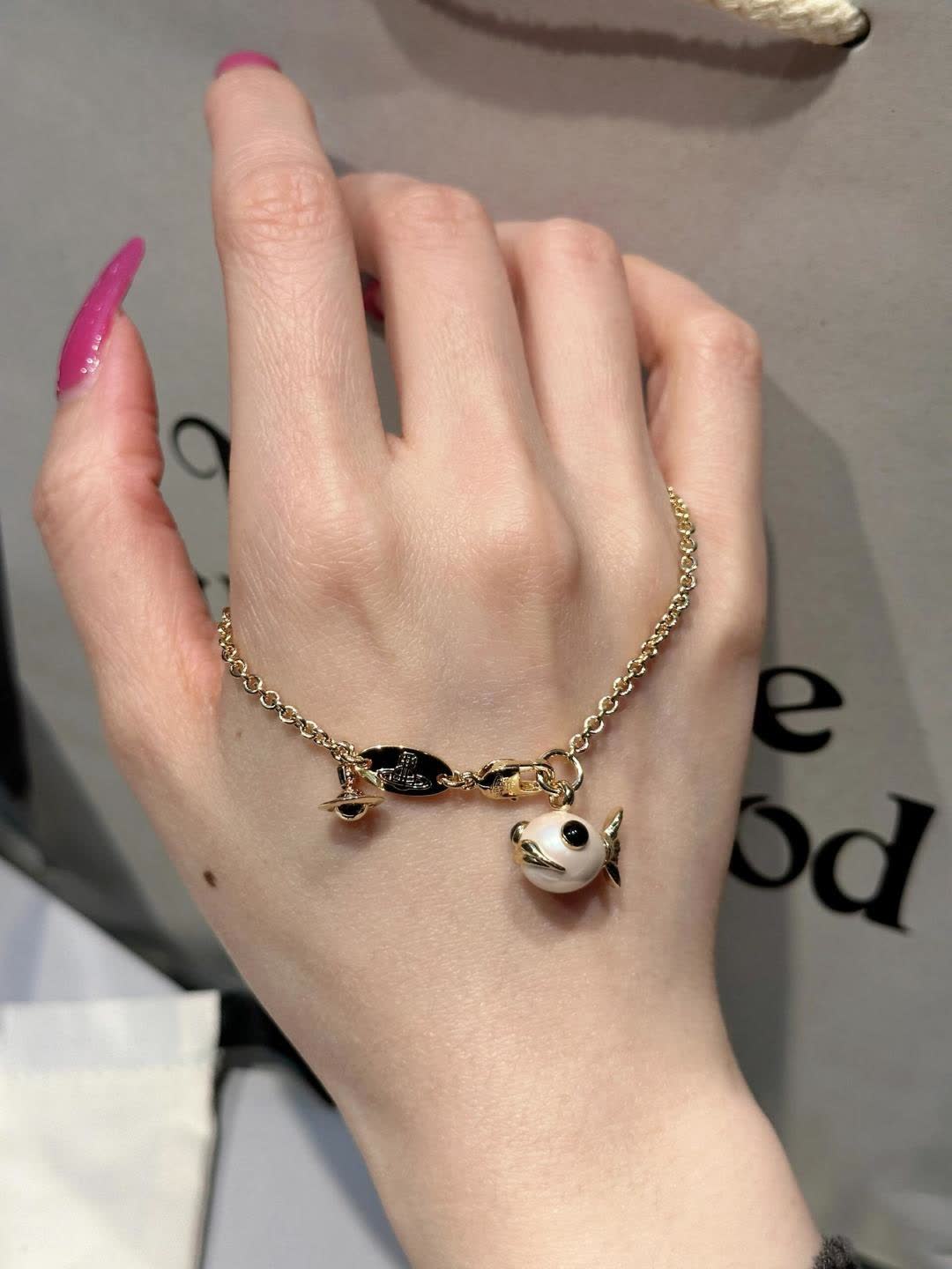 Vivienne Westwood Gold Pearl Fish Necklace and Earring Set